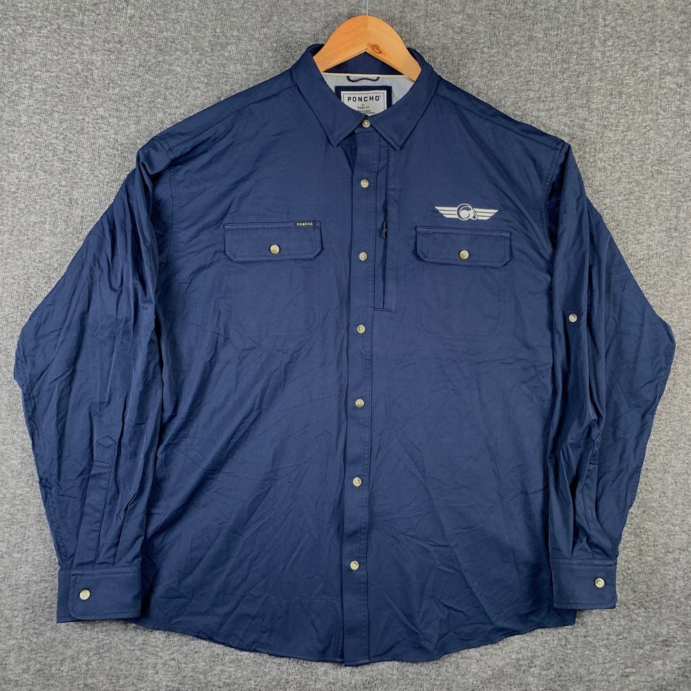 Poncho Performance Shirt Men Extra Large Blue Button Up Western Outdoors